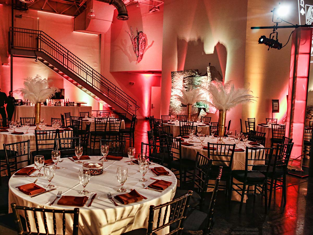 Casino themed holiday party with decorative lighting