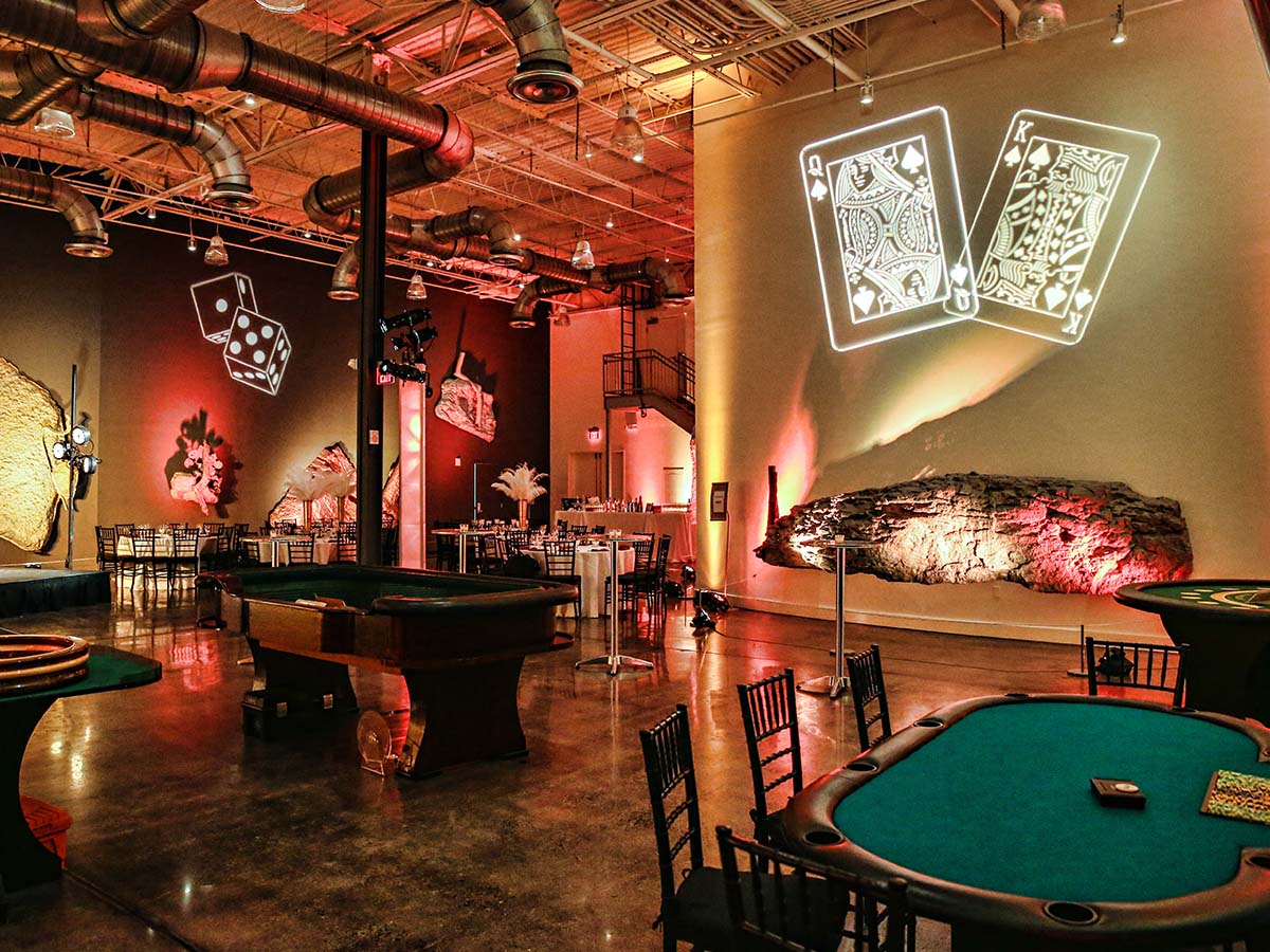 Casino themed holiday party with decorative lighting